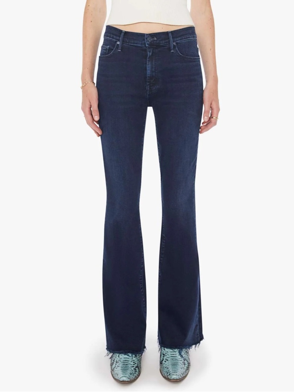 Mother The Weekender Fray Jeans in Chip On My Shoulder Dark Blue size 31 NEW